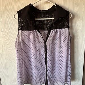 Zac & Rachel Lavender Polka Dot Sleeveless Blouse with Black Lace Yoke